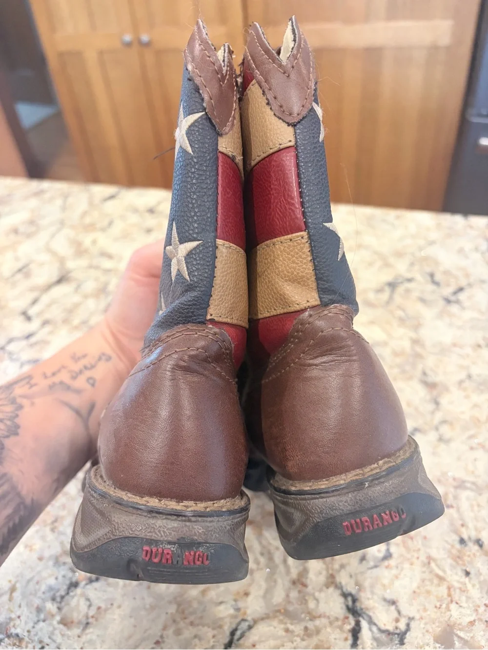 Durango Kids Brown Boots with Red, Cream & Blue Flag Design